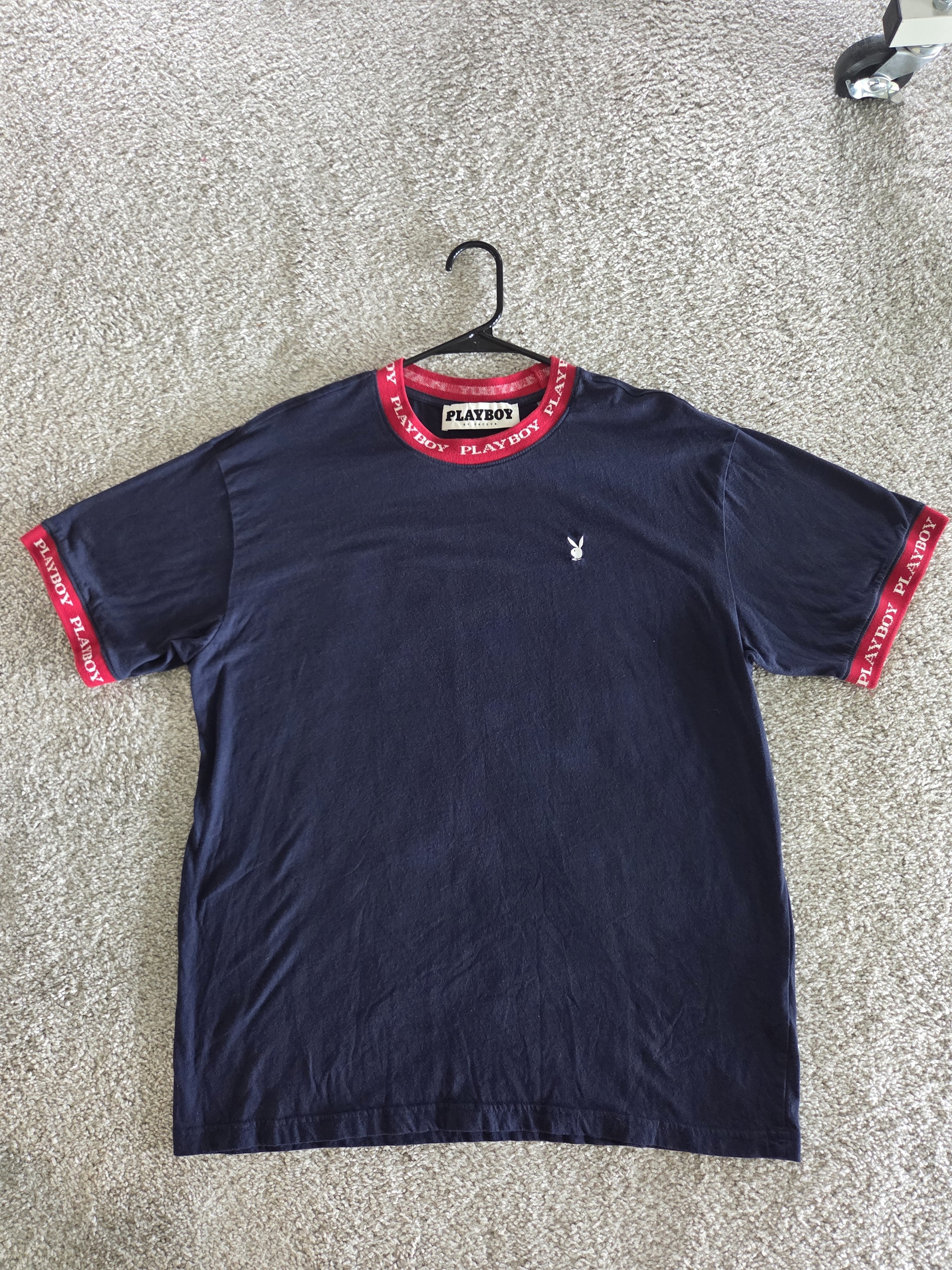 Playboy By Pacsun Men's Navy T-Shirt With Red Trim